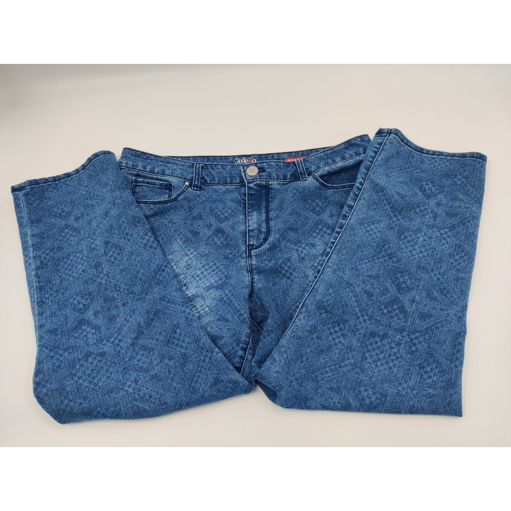 Style & Co Jeans Women's Slim Leg Blue Geometric Print Denim Size‎ 14
